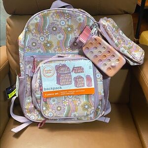 Wonder Nation Pink and Orange Backpack 4 pc Set Floral Sequin for girls NWT